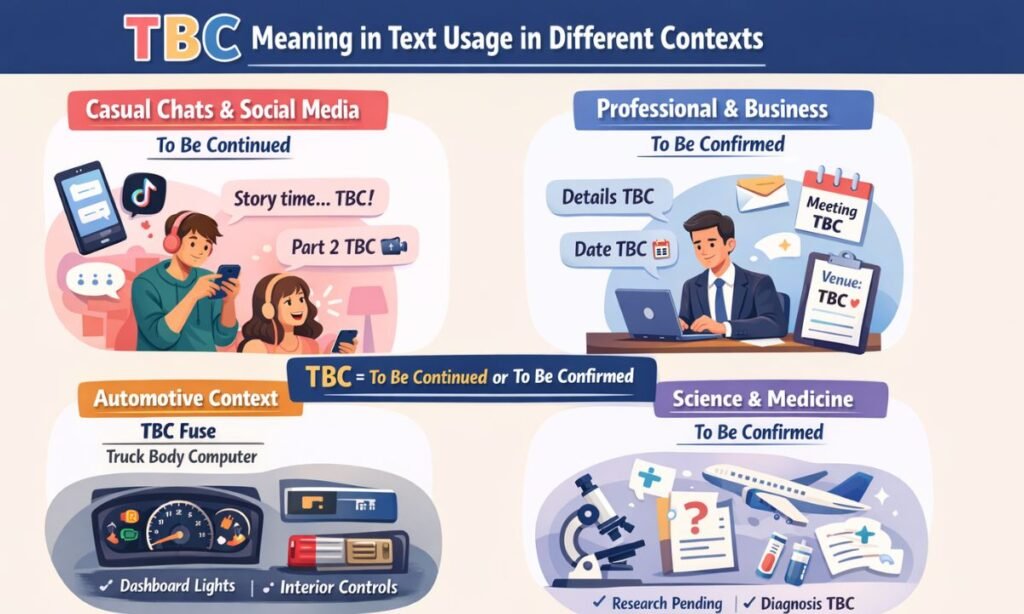 TBC Meaning in Text Usage in Different Contexts